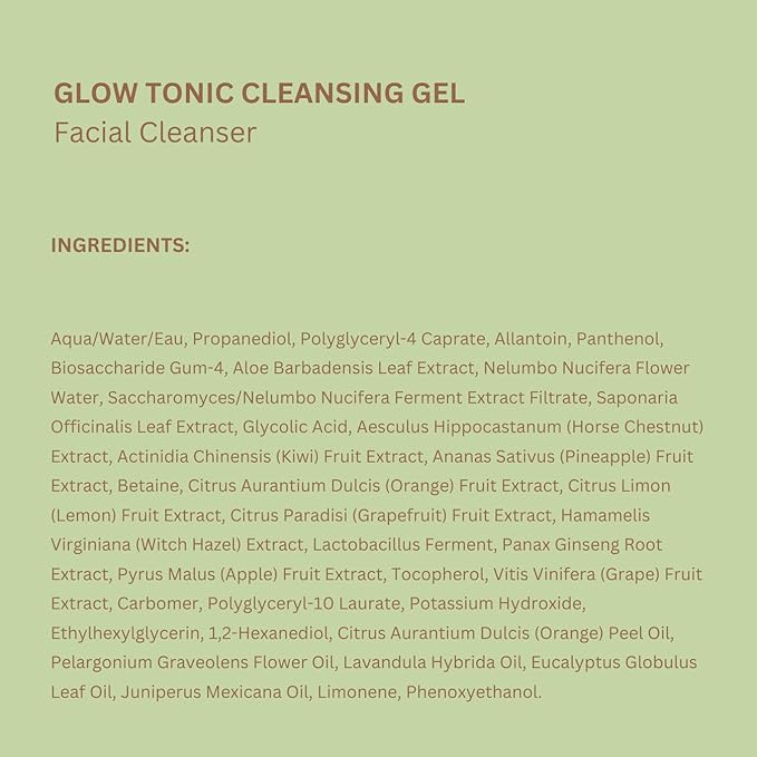 Pixi Glow Tonic Cleansing Gel | Glycolic Acid Facial Cleanser | Gently Exfoliates, Tones & Energizes Skin | With Ginseng, Aloe & Horse Chestnut | 4.57 fl oz/135ml