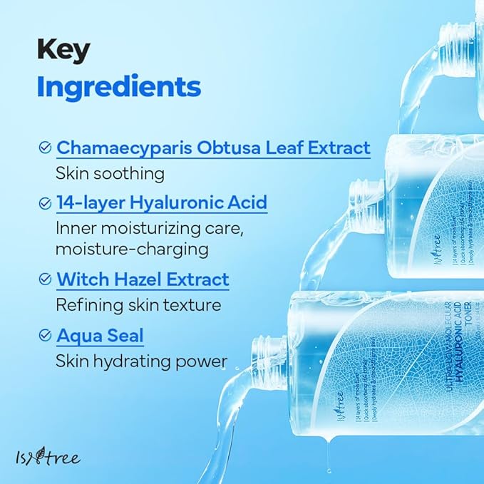 ISNTREE Ultra-Low Molecular Hyaluronic Acid Toner 300ml, 10.14 fl.oz | Korean Skincare | Quick Absorbing | Deep Hydration & Skin Smoothing | Vegan & Fragrance-Free