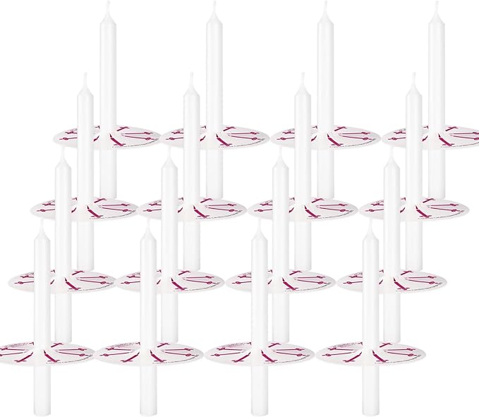 50 Church Candles with Drip Protectors for Devotional Candlelight Vigil Service, Box of 50 Candles, Unscented White 5" H X 1/2" D, No Smoke