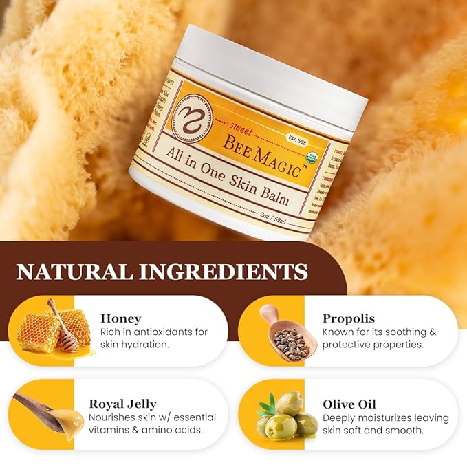 Sweet Bee Naturals - Organic Certified All-in-One Balm & Ointment for Face & Body, Multipurpose Moisturizer for Dryness, & Irritation, Bee Magic Skin Care Essentials - 6 Jars (2oz Each, 12oz Total)