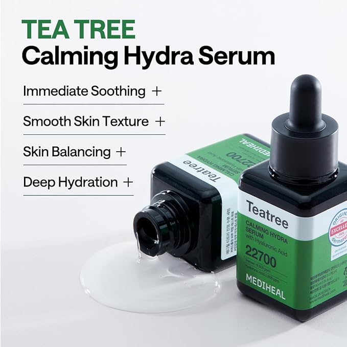Mediheal Teatree Calming Serum 1.35 fl.oz - Quick Skin Calming and Redness Relief - Sebum Care, Oil Moisture Balance & Deep Moisturization with Hyaluronic Acid