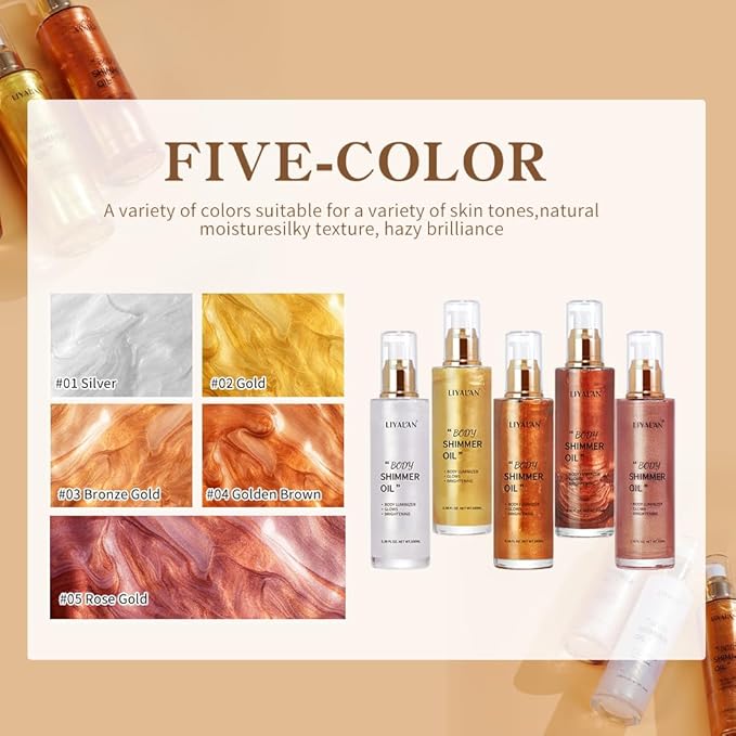 Liyalan Shimmer Body Oil Golden Brown 5 Color Fl Oz/#04)