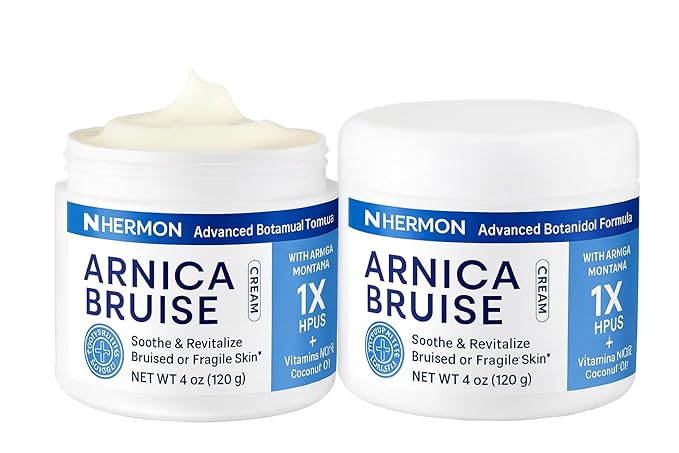 Hermon Arnica Bruise Cream Extra Strength: Fast-Acting for Bruising & Swelling on Thin Skin - High Strength Arnica Montana with Vitamins K, C & E–Hydrating Moisturizer for Face (4 oz(pack of 2))