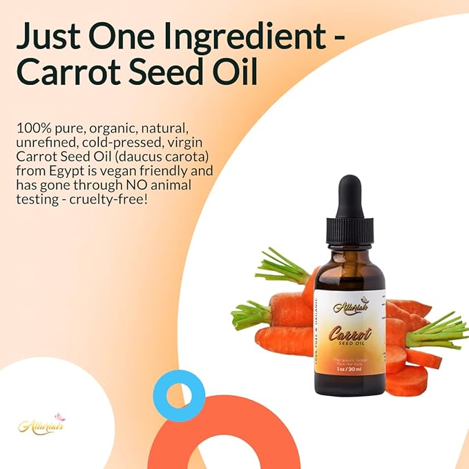 Carrot Seed Oil – 100% Pure & Organic, Unrefined, Cold Pressed, All Natural, aceite de zanahoria - Daucus Carota- Essential Carrot Moisturizer for Skin, Face and Hair Growth (1 Oz)