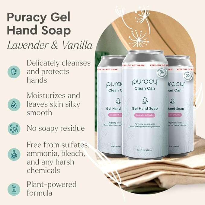 Puracy Gel Hand Soap Clean Can Refill - Plant-Powered Natural Hand Soap As Seen on TikTok, Non-Toxic, Sulfate-Free Liquid Soap, Moisturizing Handwash Liquid Gel (Lavender & Vanilla, 14.4 fl oz)