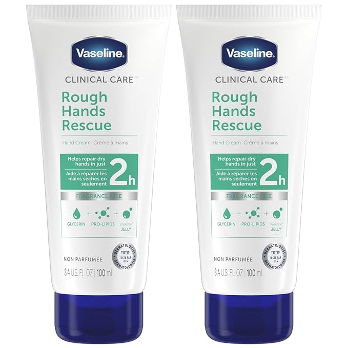Vaseline Clinical Care Rough Hands Rescue - Healing Hand Cream for Dry, Cracked Hands Jelly, Hand Lotion for Women & Men, Fragrance Free, 3.4 Oz (Pack of 2)