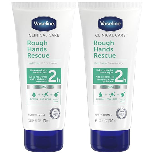 Vaseline Clinical Care Rough Hands Rescue - Healing Hand Cream for Dry, Cracked Hands Jelly, Hand Lotion for Women & Men, Fragrance Free, 3.4 Oz (Pack of 2)