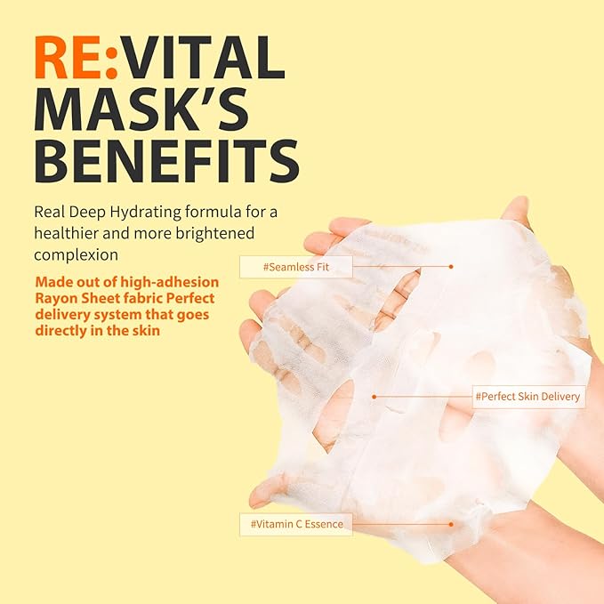 ELT Mega Vitamin C Sheet Mask, (25 g / 0.88 oz.) 10 EA Korean Face Mask, Brightening Sheet Mask, Soothing Facial Mask, Wrinkle Fighting, Deep Collagen Mask, Korean Skin care
