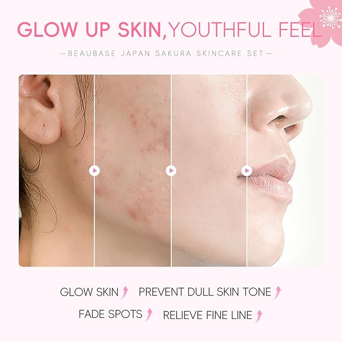 Sakura Skin Care Set, Skin Care for Women Teens Girls, Beauty Skincare Gifts Sets, Skin Care Routine Kit for Women, Hydrate, Oil Control, Glow Up, Travel Size -7 PCS