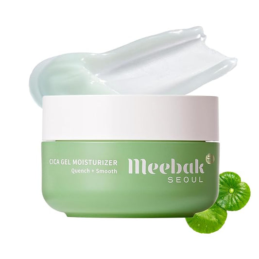Meebak Cica Gel Face Moisturizer | Lightweight Hydration with Hyaluronic Acid & Vegan Collagen | Fast-Absorbing Face Cream | Non-Greasy | Cooling Gel for Oily & Combination Skin