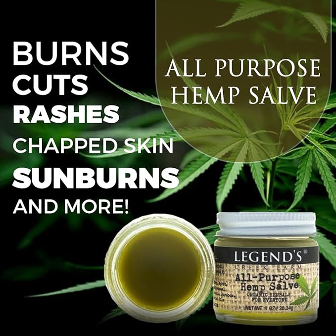Legend's Creek Farm Herbal Salve - Healing Ointment with Hemp Oil, Comfrey, & Myrrh- Natural Balm for Chapped Skin, Scrapes, & Rashes - 1oz. Healing Balm Handmade in USA (All-Purpose Hemp S.)