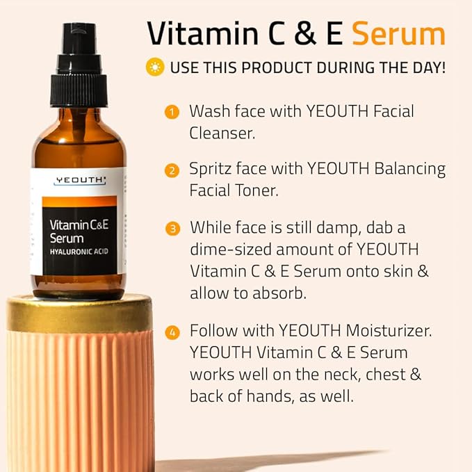 YEOUTH Vitamin C Face Serum with Hyaluronic Acid, Hydrating Vitamin C Serum for Face, Targets the Appearance of Dull Spots 2oz