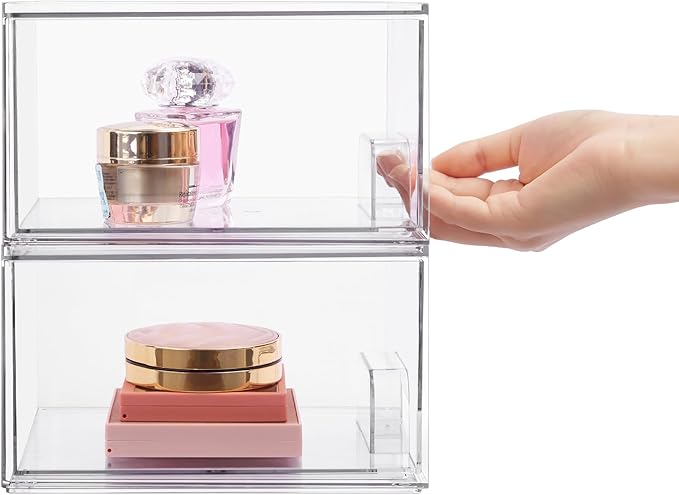Vtopmart 8 Pack Clear Small Stackable Storage Drawers,Acrylic Bathroom Makeup Organizer,Plastic Storage Bins For Vanity, Undersink, Kitchen Cabinets, Pantry, Home Organization
