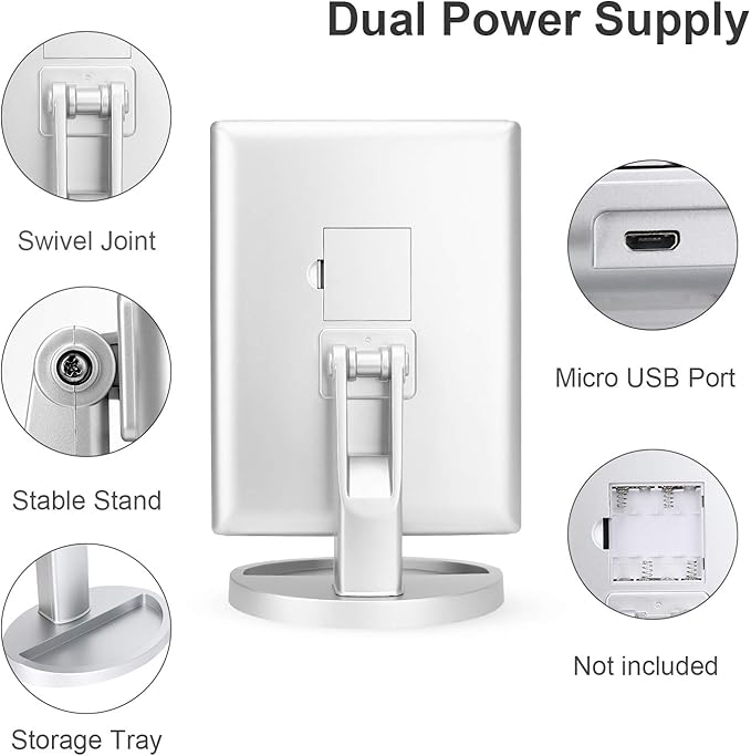 deweisn Tri-Fold Lighted Vanity Tabletop Mount Mirror with 21 LED Lights, Touch Screen and 3X/2X/1X Magnification, Two Power Supply Modes Make Up Mirror,Travel Mirror