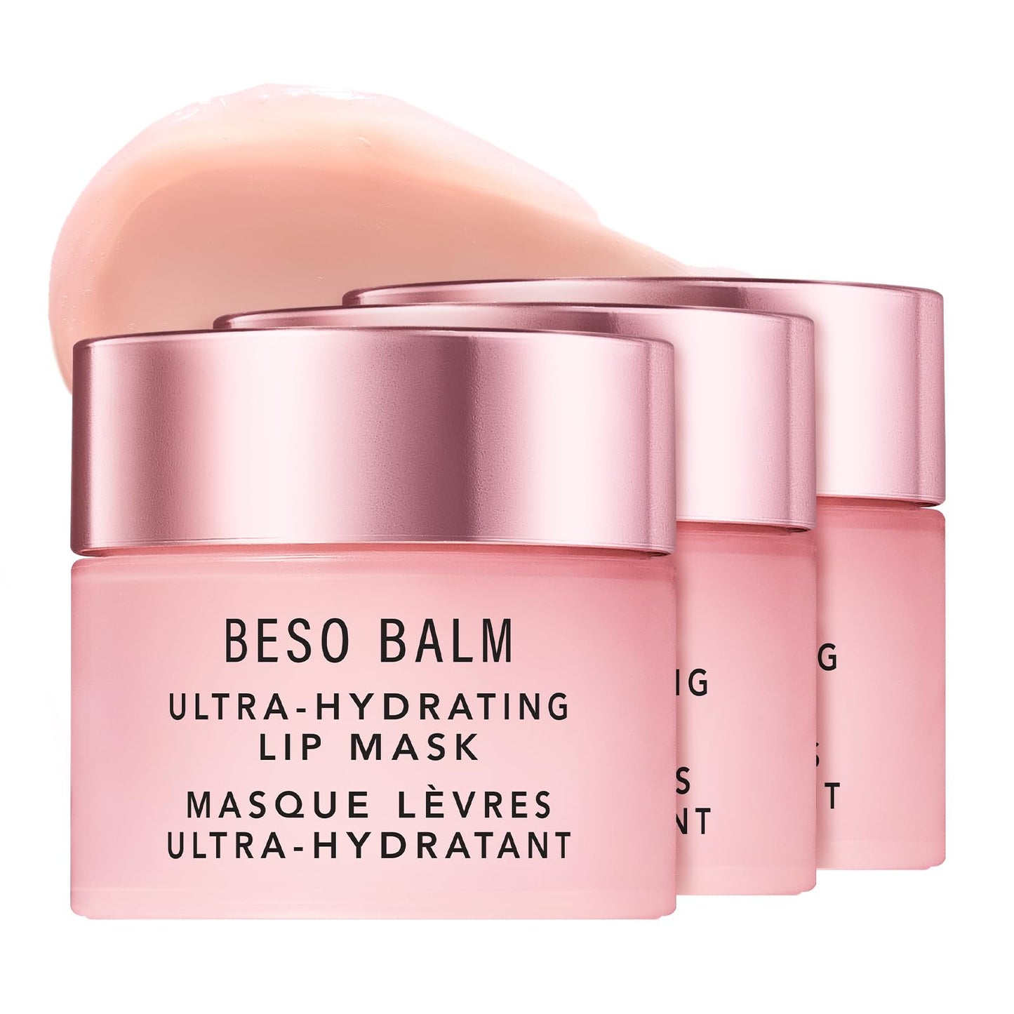 JLO BEAUTY Beso Balm Lip Mask, Vanilla Scented, Ultra Hydrating Lip Gloss Finish, Helps Visibly Plump, Smooth & Soften, Daytime or Overnight Sleeping Mask to Moisturize Flaky, Dry Lips, 3 Pack