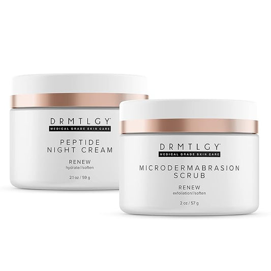 DRMTLGY Peptide Night Cream Face Moisturizer & Microdermabrasion Facial Scrub Set - Hydrating Face Moisturizer & Face Exfoliator 2 Pack