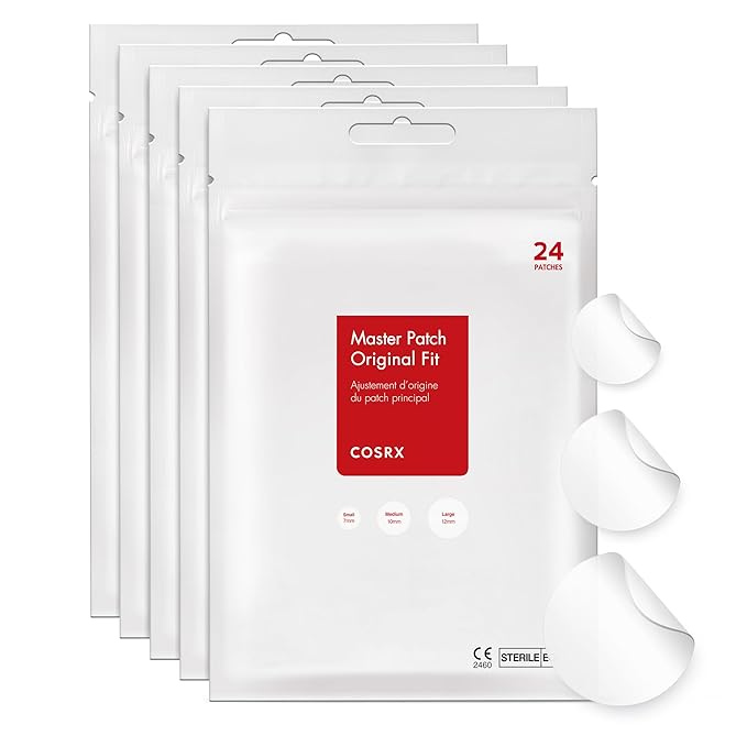 COSRX Acne Pimple Patch Absorbing Hydrocolloid Original 3 Size Patches for Zits Cover, Spot Stickers for Face and Body, Not Tested on Animals, No Toxic Ingredients (120 Count (Pack of 5))