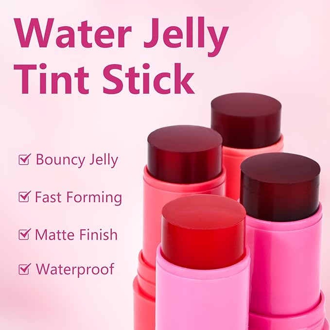 2Pcs Water Jelly Tint Blush,Jelly Blush Lip Cheek Pink+#03 Red