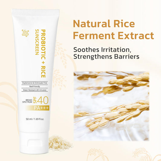 FIUMOT Gentle SPF 40 Daily Face Sunscreen, Broad Spectrum UVA/UVB Protection, Hydrating Facial & Body Sunscreen with Fermented Rice Water & Prebiotics, Non-Greasy for All Skin Types