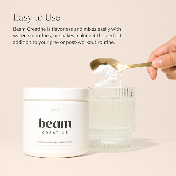 Beam Creatine Monohydrate Powder - Micronized Creatine for Muscle Growth, Strength, Endurance & Recovery - Fast-Dissolving, Workout Supplement for Men & Women, Keto & Vegan - 30 Servings