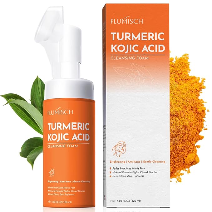 Turmeric Kojic Acid Facial Cleanser, Brightening Foaming Face Wash with Soft Massage Heads, Kojic Acid Cleanser Exfoliating, Turmeric Cleansing for Dark Spots 4.06fl.oz