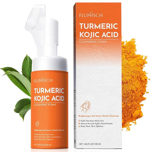 Turmeric Kojic Acid Facial Cleanser, Brightening Foaming Face Wash with Soft Massage Heads, Kojic Acid Cleanser Exfoliating, Turmeric Cleansing for Dark Spots 4.06fl.oz