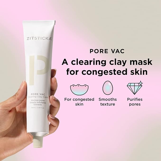 ZitSticka PORE VAC, Acid-Rich Clay Mask To Vacuum Pores + Smooth Texture | Derm-Backed (60ml)
