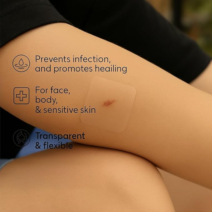 Clear Scar Sheets – 10 Pieces – Skin Patches for Face and Body – Use Before Scars Fully Form – Prevent and Reduce Scars from Acne, Scalds, Burns, Cuts, Abrasions – Thin, Flexible, Waterproof, Gentle
