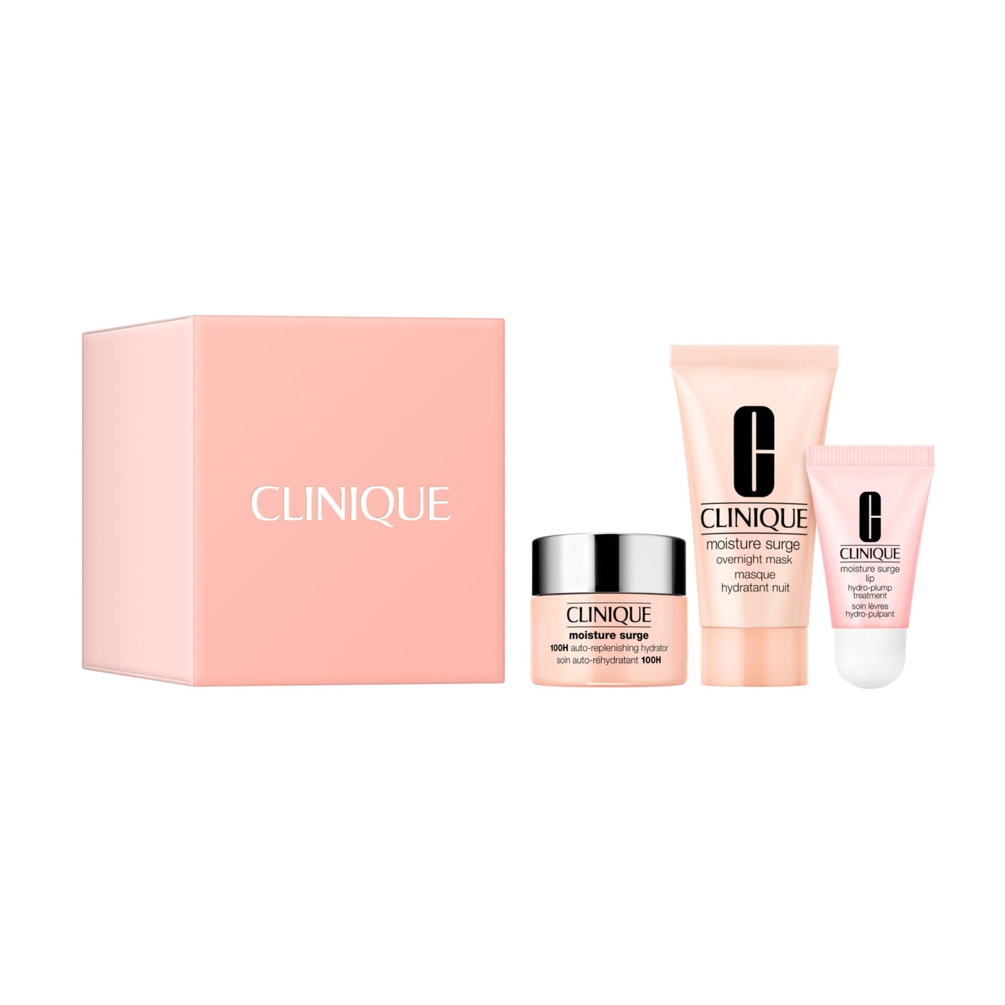 Clinique Hydration Heroes Set | Moisture Surge 100H Moisturizer, 0.5 Fl Oz | Moisture Surge Overnight Mask, 1 Fl Oz | Moisture Surge Lip Treatment, 0.24 Fl Oz | Hydrating + Glow