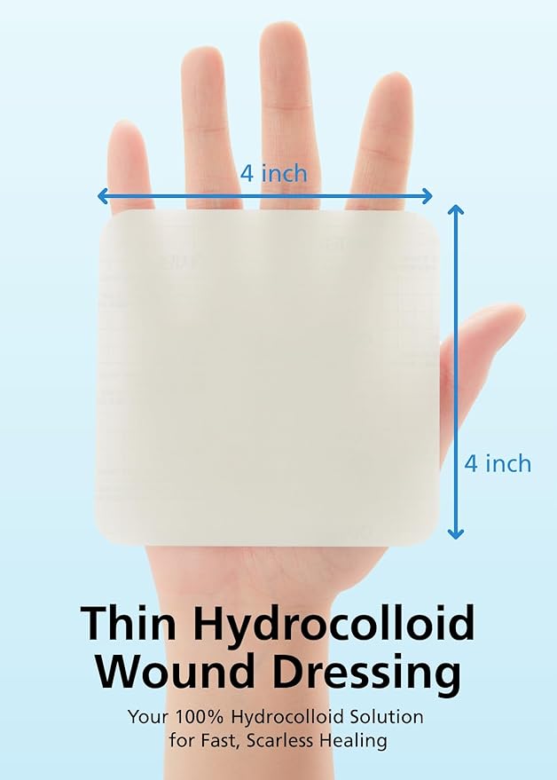 Easyderm Thin Hydrocolloid Large Wound Dressing 4”x4” 2 Pack (4 Dressings) Waterproof, Latex Free, Highly Absorbent Dressing for Burns, Blisters, Pimple Care and Wound Healing with Mini Scissor