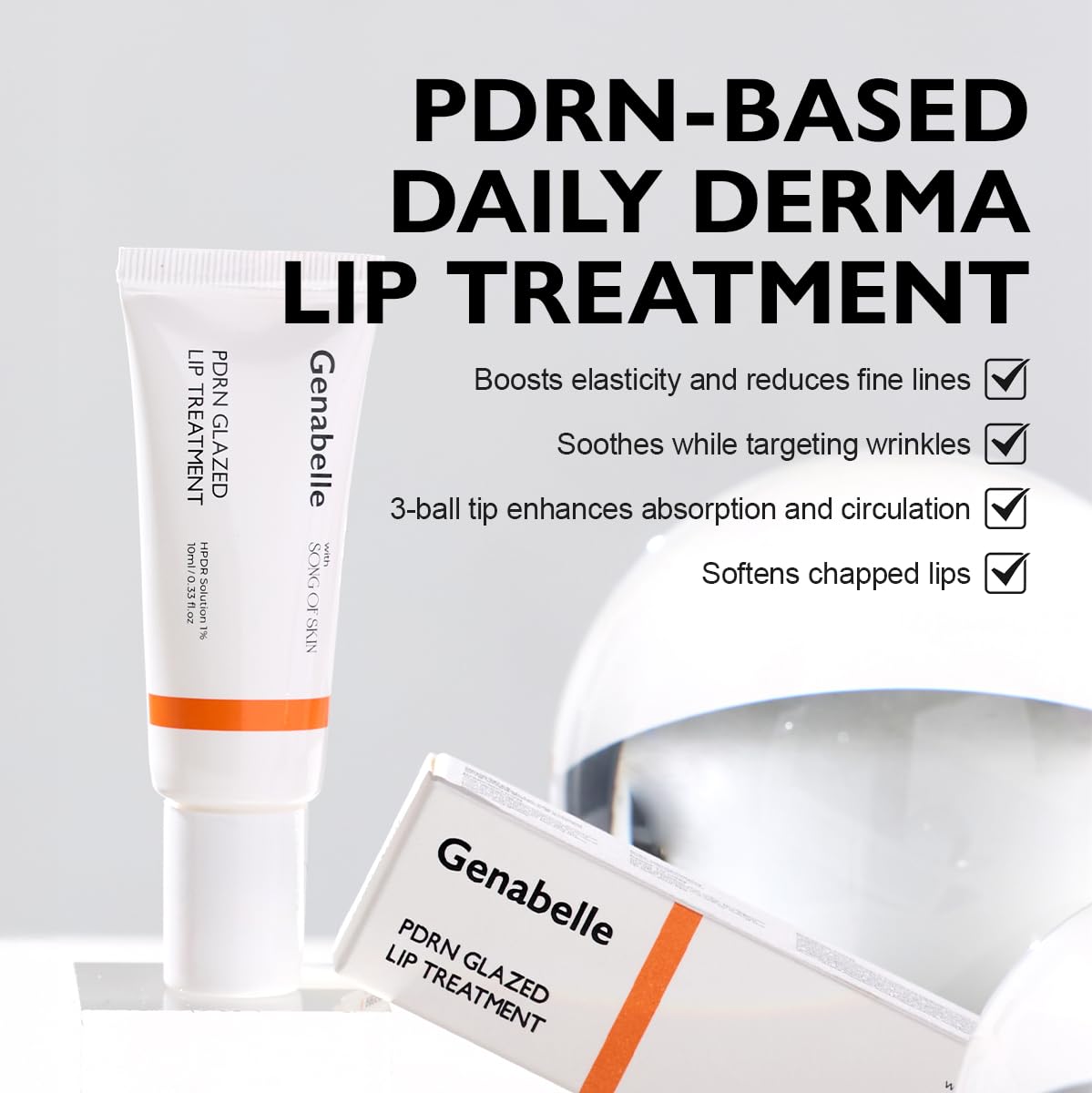Genabelle PDRN Glazed Lip Treatment – Hydrating & Plumping Lip Balm with PDRN & Peptides for Soft, Glossy Lips – Intensive Lip Repair & Moisture Lock- 0.33 fl oz