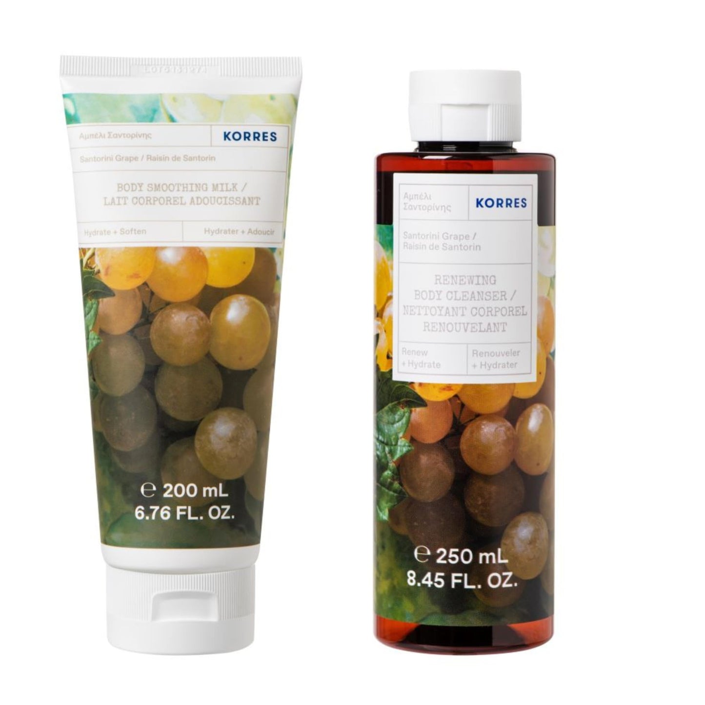 KORRES Santorini Grape Body Care Collection, 2-Piece Shower Gel & Body Butter Set with Body Cleanser & Smoothing Body Milk, Hydrating Body Wash & Lightweight Lotion, Daily Skincare for Women & Men