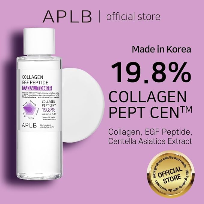 APLB Collagen EGF Peptide Facial Toner | Collagen PEPT CEN™ 19.8% 5.41 FL.OZ/Korean Skincare, Elasticity Care, Replenishing Moisture, Revitalize for Gentle and Improve Skin Texture