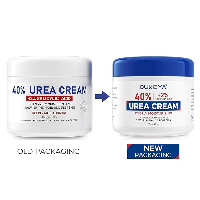 OUKEYA NEW FORMULA Urea Cream 40% Plus 2% Salicylic Acid for Feet Maximum Strength, Dry Cracked Hand Heel Moisturizing Repair Lotion for Knees, Elbows, Removes Corns, Dead Skin Cream, 5.29 oz