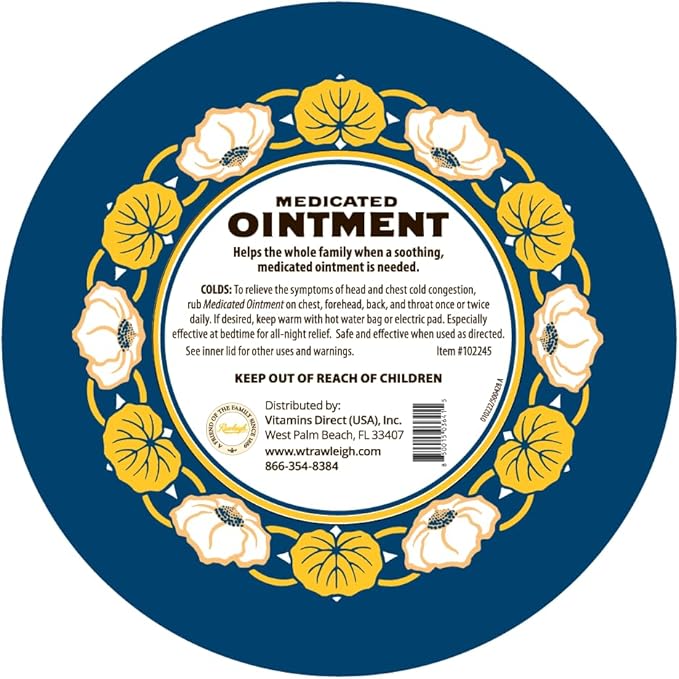 Rawleigh Medicated Ointment: 4.5 oz Blue Tin, Topical Chest Rub for Cold, Nasal Congestion, Minor Aches and Pain, with Camphor, Menthol & Eucalyptus, Non-Greasy Formula - Pack of 6