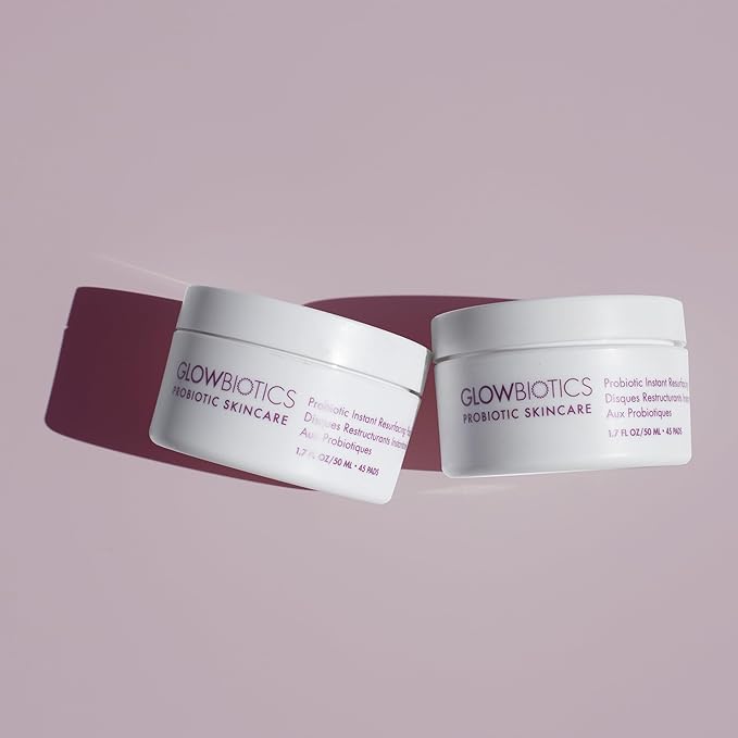 Glowbiotics Probiotic Instant Facial Resurfacing Pads: Exfoliates, Hydrates, Reduces Fine Lines & Pores | With Vitamin C & 5% Lactic Acid