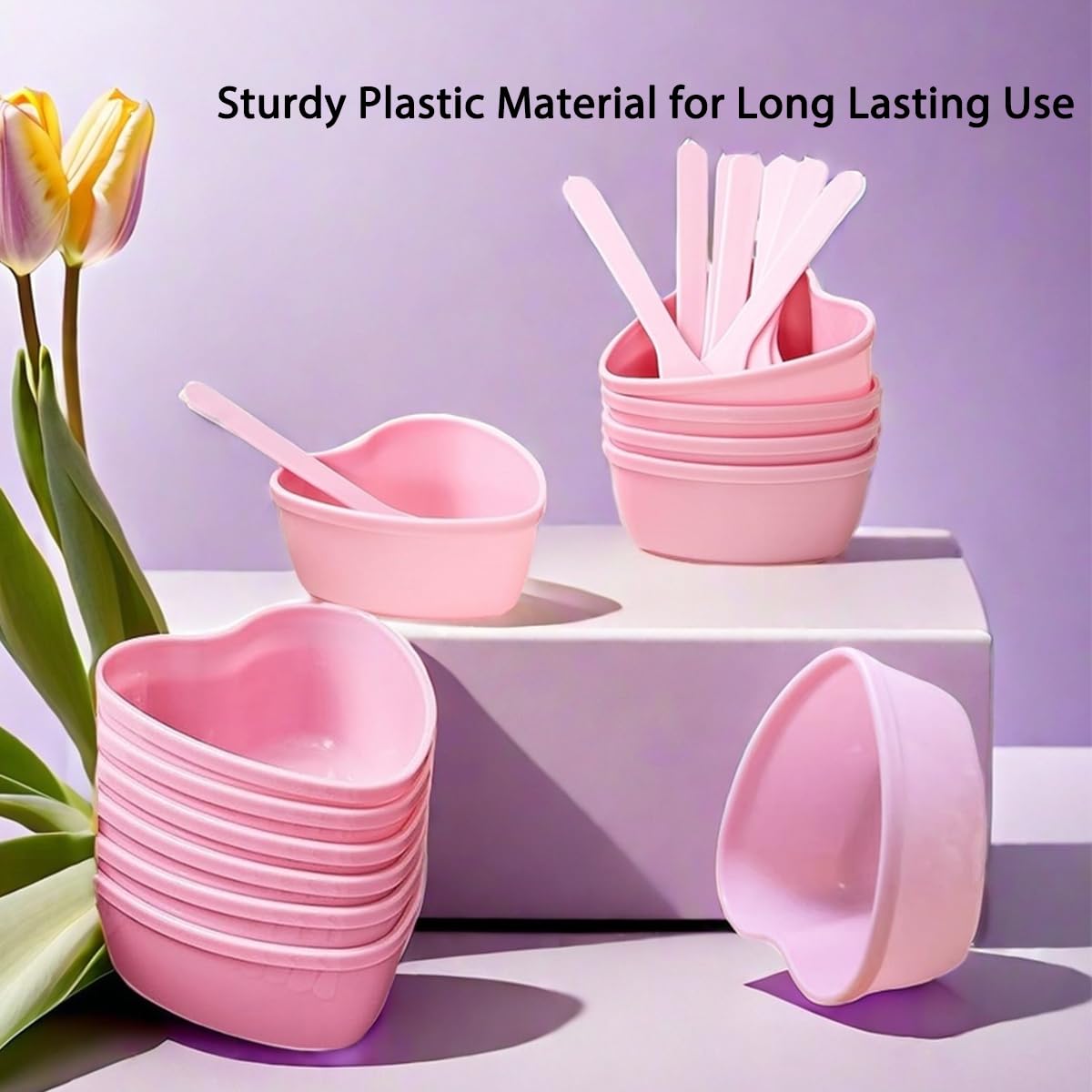 icyhey 5 Pairs Pink Heart-shaped Plastic Facial Mask Mixing Bowls Set with Spatulas - DIY Skincare Mixing Tool Kit, Mud Masks, Home Salon, and Beauty Salon Use, Face Mask Applicator Tool(5Pcs)