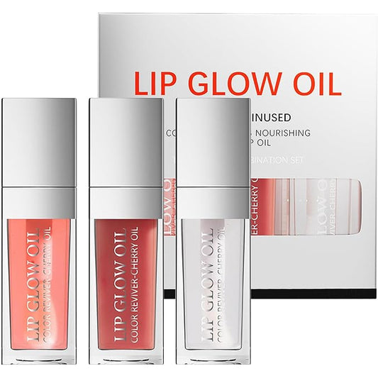 3 Colors Tinted Plumping Lip Oil Gloss Set, Plumping