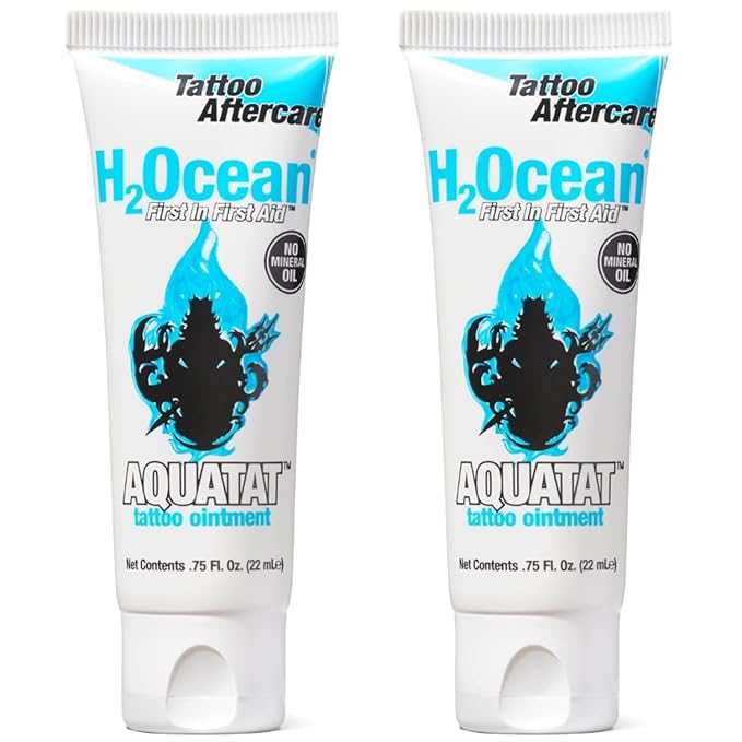 H2Ocean Aquatat Tattoo Healing Ointment - Tattoo Aftercare Cream for Tattoo Supplies - Fragrance- & Dye-Free Tattoo Care Ointment with Vitamins A & B - 0.75 oz (Pack of 2)