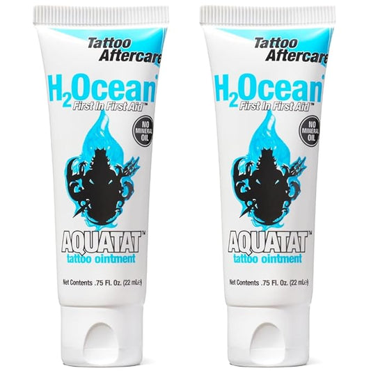 H2Ocean Aquatat Tattoo Healing Ointment - Tattoo Aftercare Cream for Tattoo Supplies - Fragrance- & Dye-Free Tattoo Care Ointment with Vitamins A & B - 0.75 oz (Pack of 2)