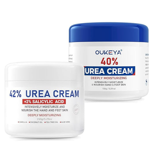 OUKEYA 42% plus Salicylic Acid 2% with 40 percent Urea Cream 40 percent Intensive Repair Treatment for Cracked Skin on Hands, Heels, Elbows, Relief for Dry FeetEnhanced Pump Dispenser Packaging 2 Pack