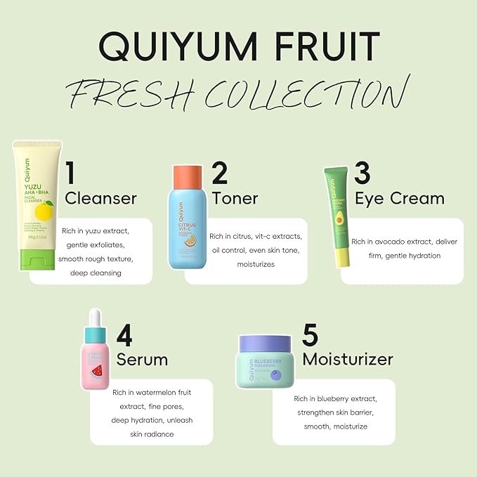 Fruit Skincare, Skin Care Gift Sets, Skin Care for Teens 10-12, with Lip Balm *4, Facial Cleanser, Toner, Serum, Eye & Face Cream, Nourishing, Hydration, Glow Up, Trendy Stuff