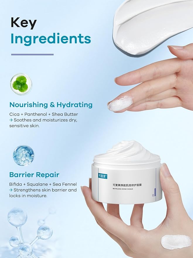 KOMFYMED Revitalizing Repair Face Mask – Hydrating & Soothing Cream Skincare Facial Mask with Centella Asiatica & Squalane – Calms Redness, Strengthens Skin Barrier & Restores Radiance, 5.82 oz