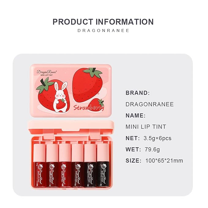 6 Colors Lip Tint Stain Set, Korean Lip