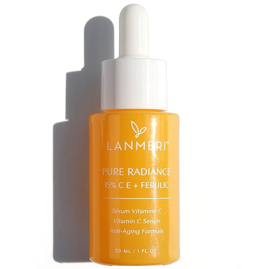 Lanmeri Ceuticals Vitamin C Serum: 15% Vitamin C, E + Ferulic Acid Face Serum for Deep Hydration, Brightening, Glowing, Anti-aging, Anti-Wrinkle - Vit C Serum for Fine Lines, Elasticity & Skin Repair