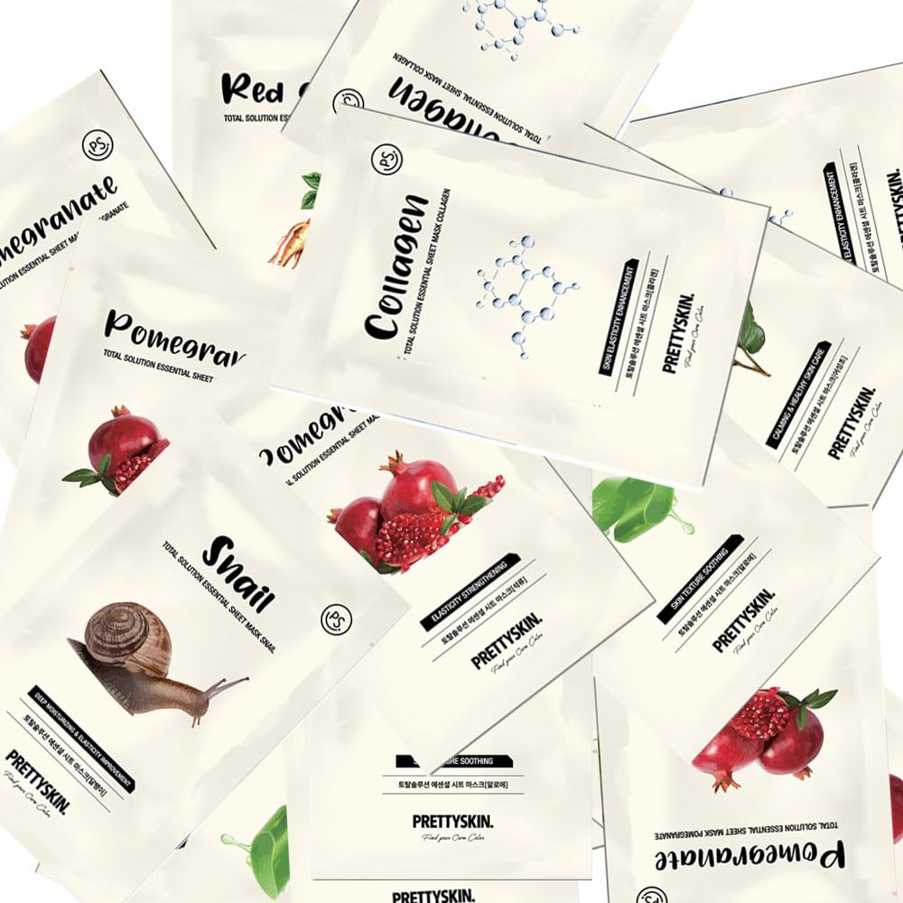 PRETTYSKIN Total Solution Essential Various Korean skin care Face Sheet Mask Pack 23g, 6-Types