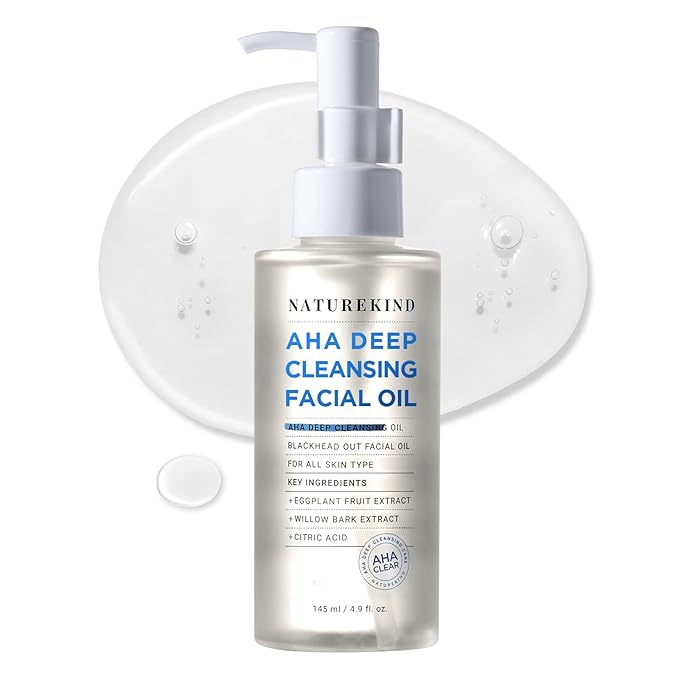 AHA Deep Cleansing Facial Oil with Jojoba Oil, Tea Tree Oil, PHA and Centella Asiatica, Korean Blackhead Remover, Pore Cleaner and Sebum Remover, 145ml, 4.9 fl. oz.