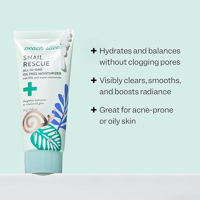 Peach Slices | Snail Rescue All-in-One Oil Free Face Moisturizer | 95% Snail Mucin | Lightweight, Long-Lasting Hydration | Silicone-Free | Face Cream | Skin Care | Clean & Cruelty-Free | 2.82 oz