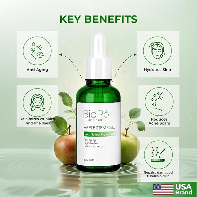 Apple Stem Cell Anti Aging Serum, Rejuvenates Skin, Reduces Acne Scars, Diminishes Fine Lines and Wrinkles, Hydrates Skin, For Radiant and Youthful Skin, 30 ml, Made in USA