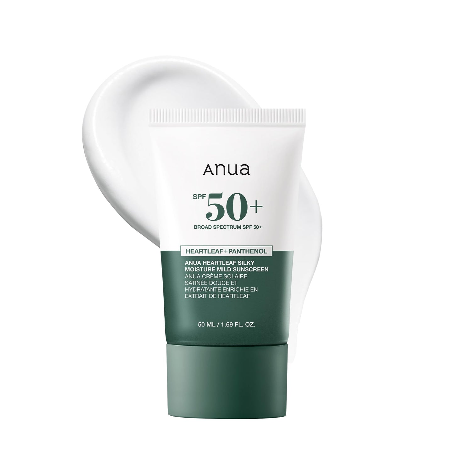 Anua Heartleaf Silky Moisture Mild Sunscreen, Broad Spectrum SPF 50+ with Moisturizing Formula, Lightweight Korean Sunscreen, Natural finish, Vegan, korean skin care 50ml / 1.69 fl. oz.